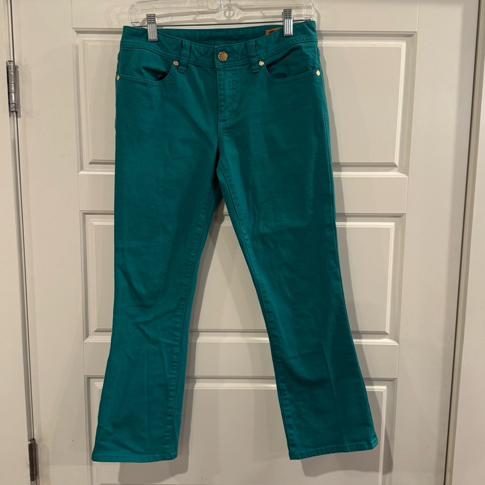 Tory Burch Women’s Cropped Slim Boot Green Jeans Size 27‎